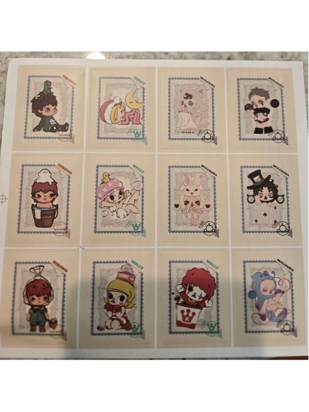6 sticker sheets that are size 5 in by 5 in - pop mart characters